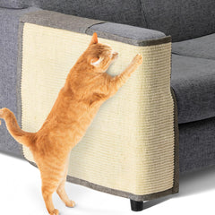 Navaris cat-scratch-mat-sisal-on-sofa protects furniture while satisfying feline scratching.