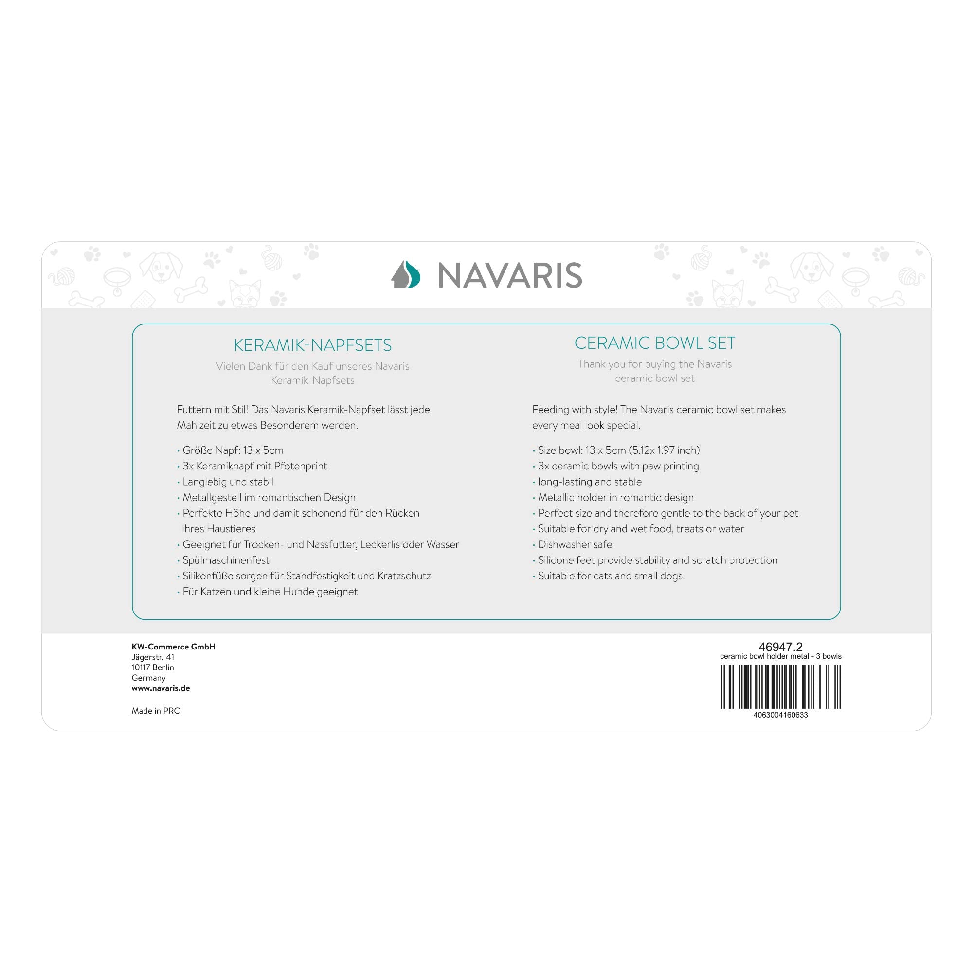 Navaris ceramic 10-8oz-capacity bowls ideal for wet food, dry kibble, or water.
