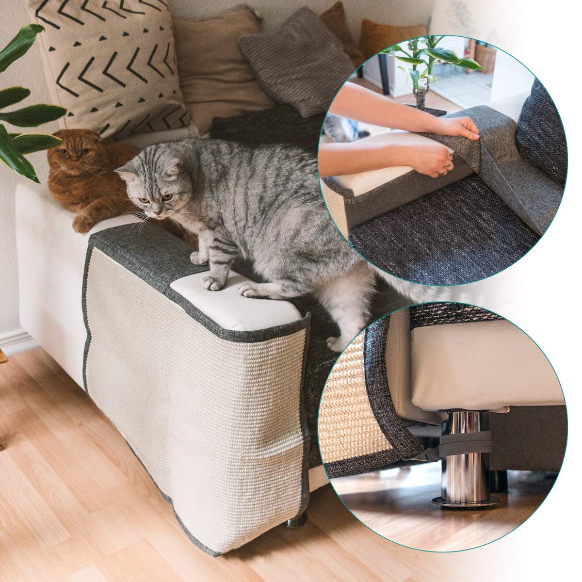Navaris-hook-loop-attachment-on-sofa demonstrates simple installation to keep mat in place.