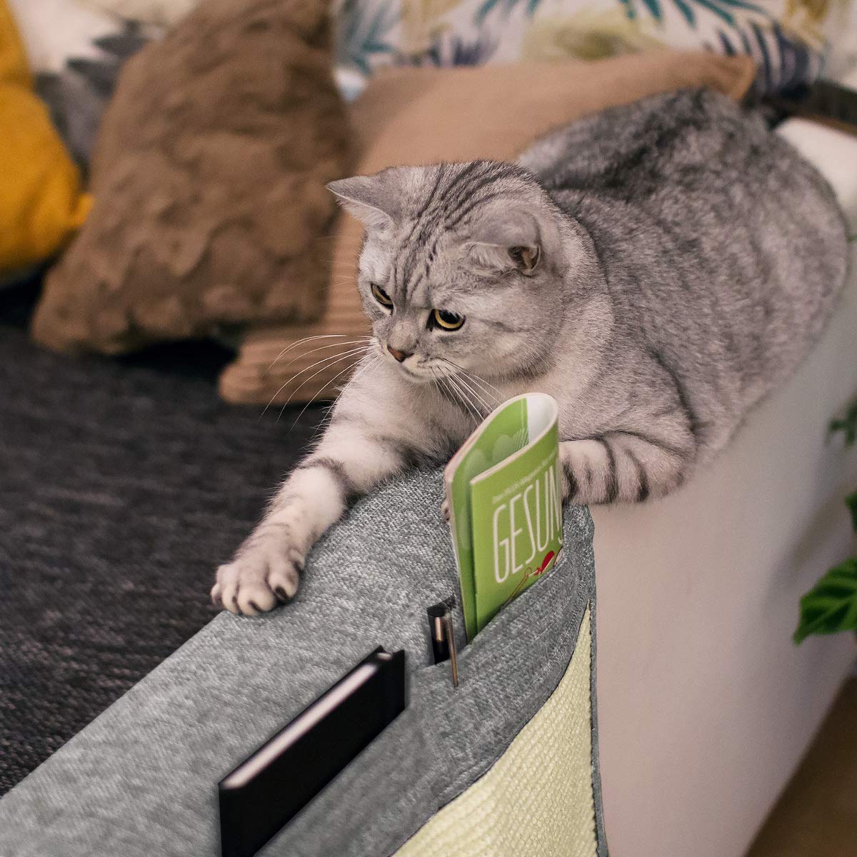 Navaris sisal furniture scratcher on sofa surface for cats
