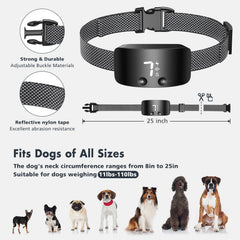 NBJU bark collar adjustable strap fits necks 7.8 to 25 inches.