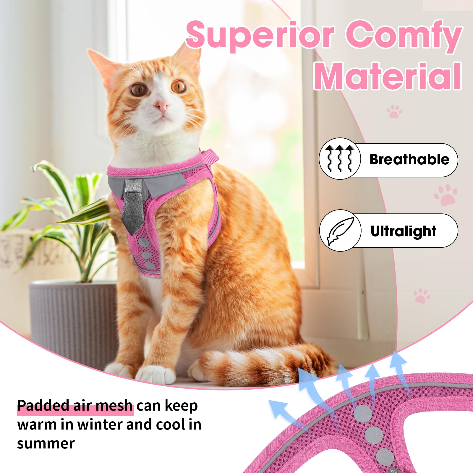 NCMAMA cat leash set pink adjustable buckle for easy handling.