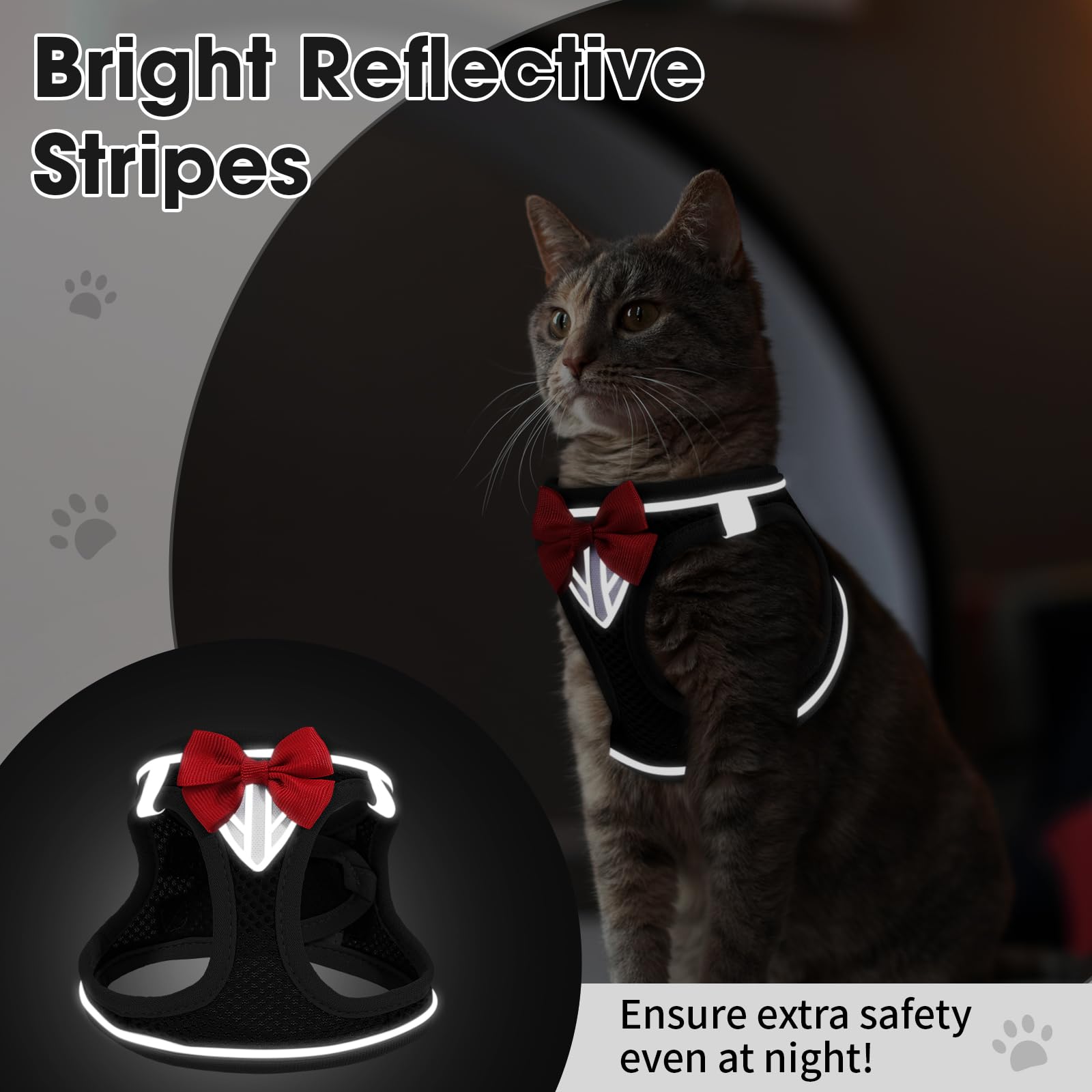 NCMAMA cat vest harness with glasses and bow design adds playful appeal.