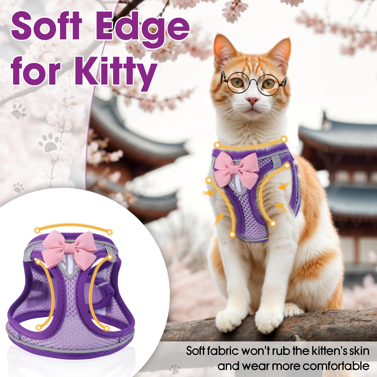 NCMAMA kitten harness design with glasses and bow boosts playful charm.