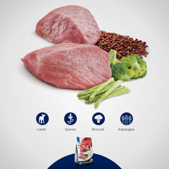 N&D Farmina weight management lamb dog eating to illustrate meal-time feeding routine