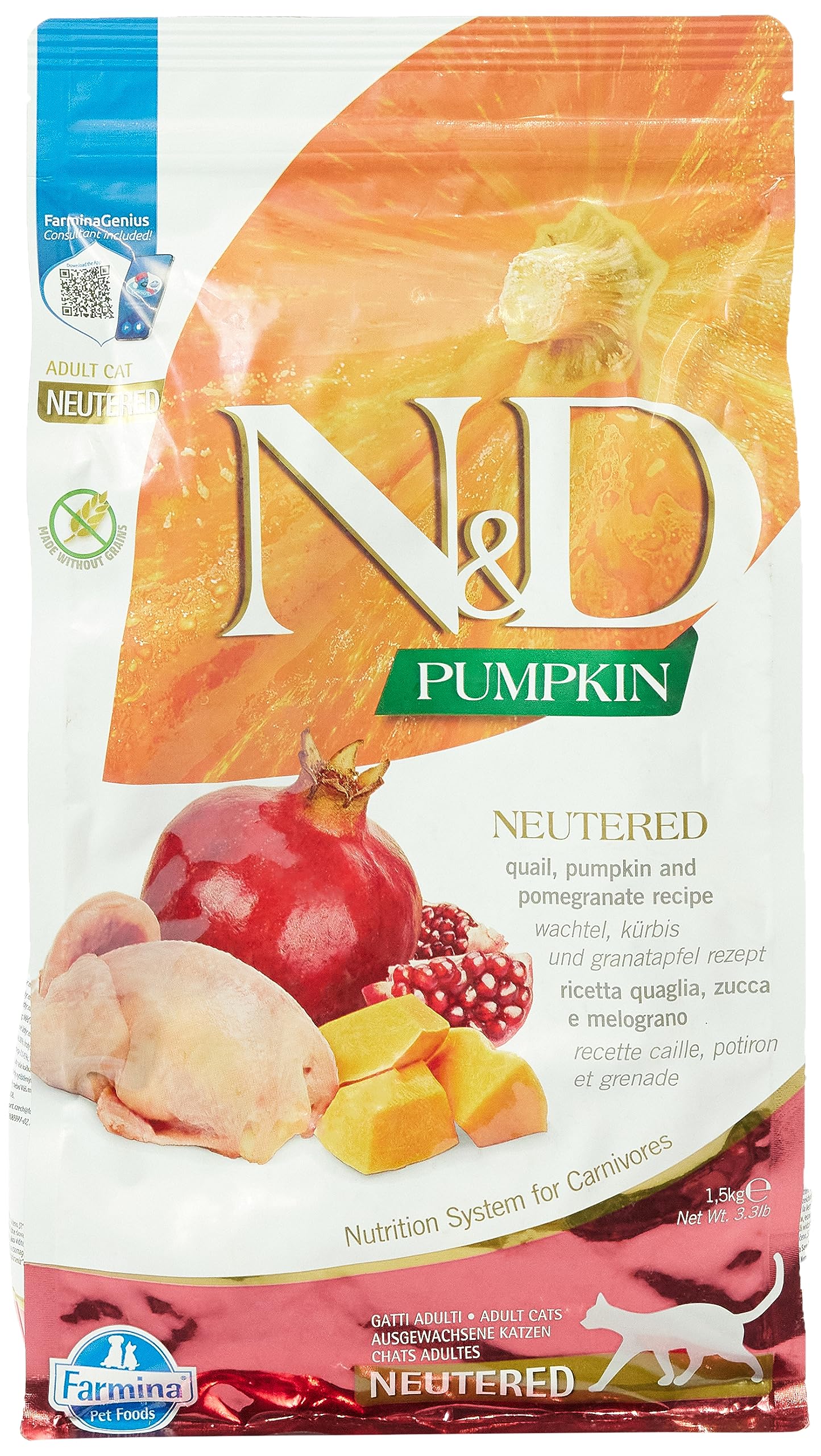 N&D Quail & Pomegranate Neutered bag — premium cat nutrition