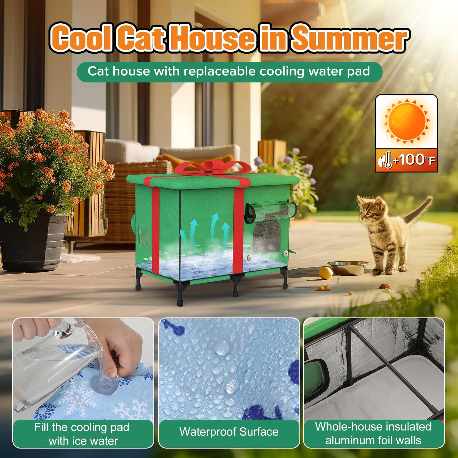 NEAIYDA outdoor cat house waterproof shell withstands rain and splash.