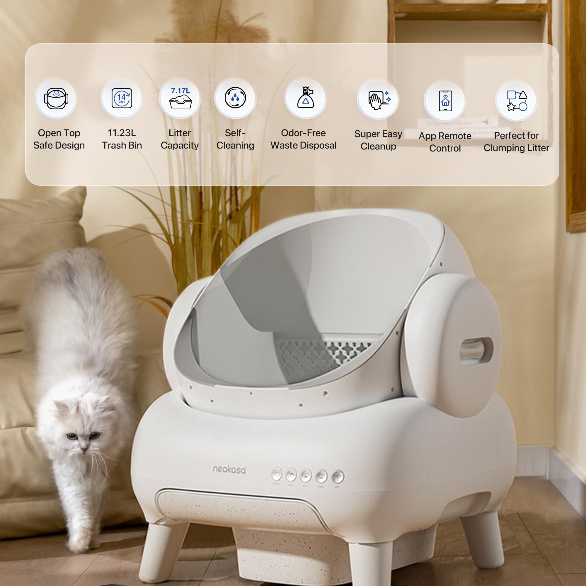Neakasa M1 Lite 17-inch opening fits cats of all sizes for comfortable entrances.