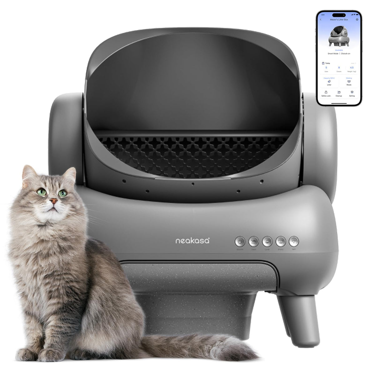 Neakasa M1 Plus open-top design showing spacious interior for easy cat access and comfort