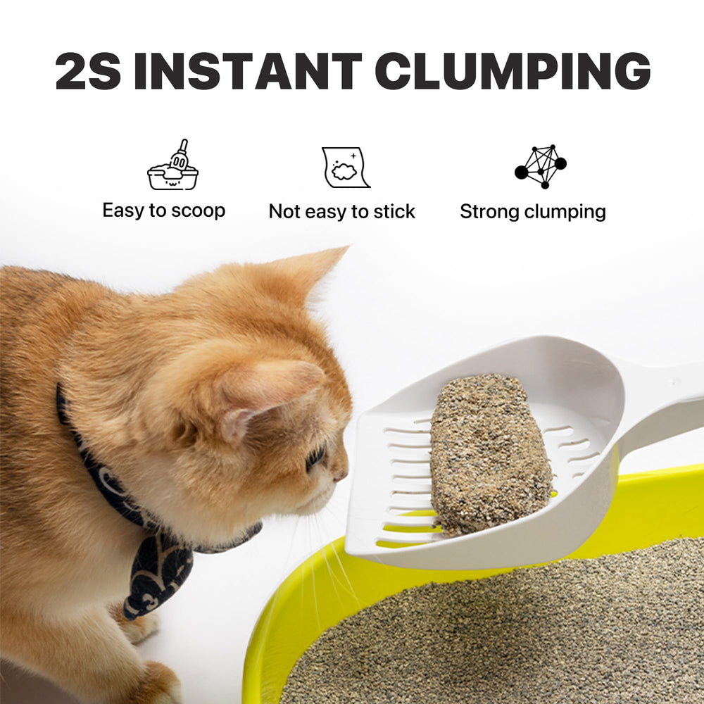 Neakasa mineral cat litter demonstrates 2 seconds instant clumping for easy scooping.