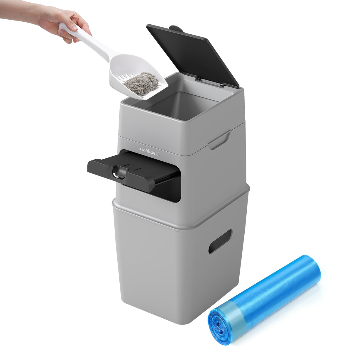 Neakasa PooGuard bin front view shows spacious 9.2L capacity for easy disposal.