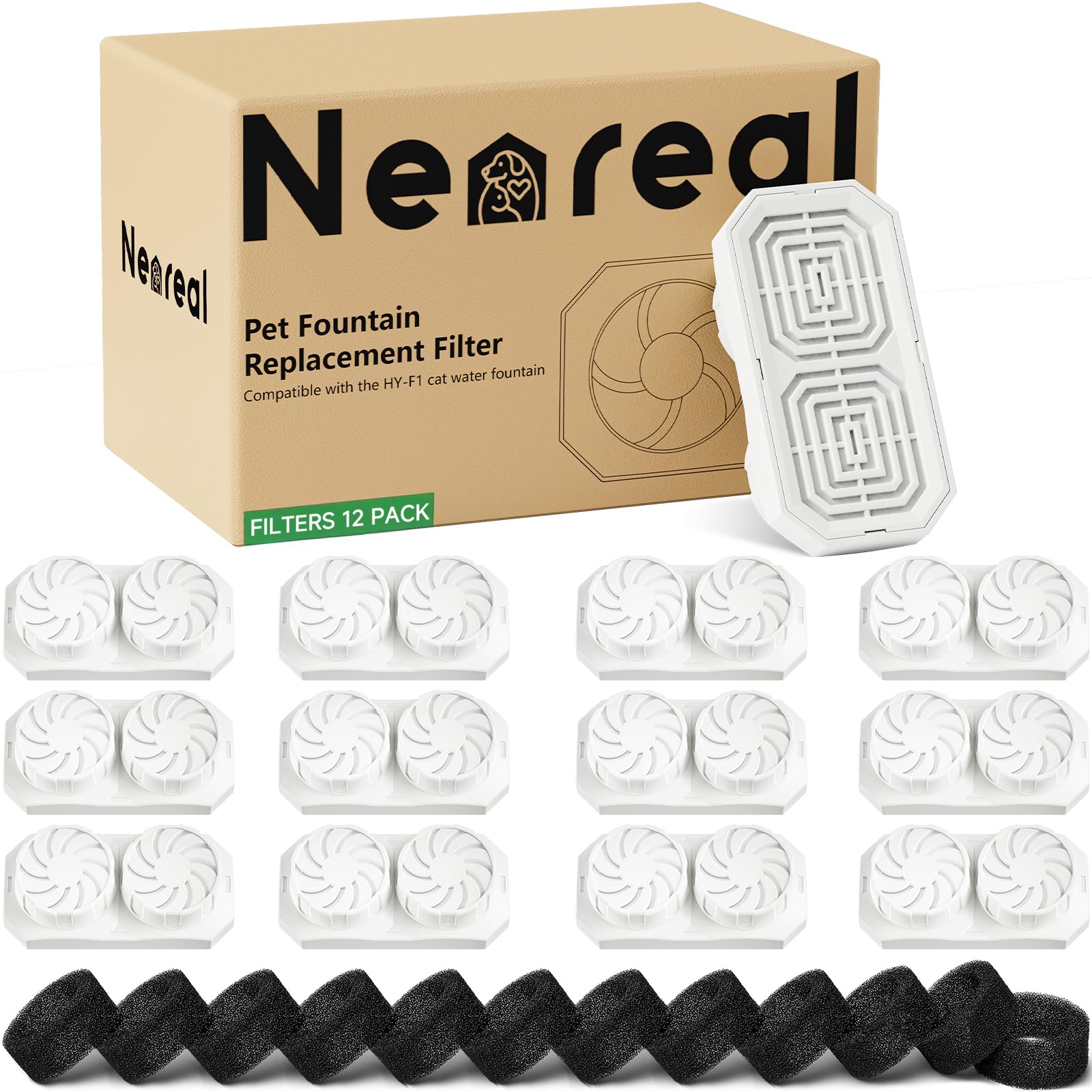 Neareal 3.2L fountain filter pack fits 108oz fountains for easy replacement