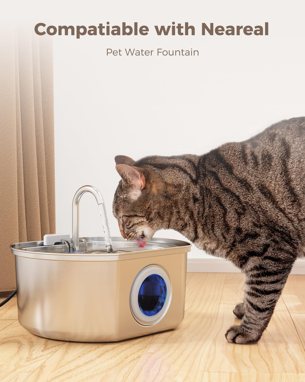 Neareal cat fountain pump side view showing slim profile