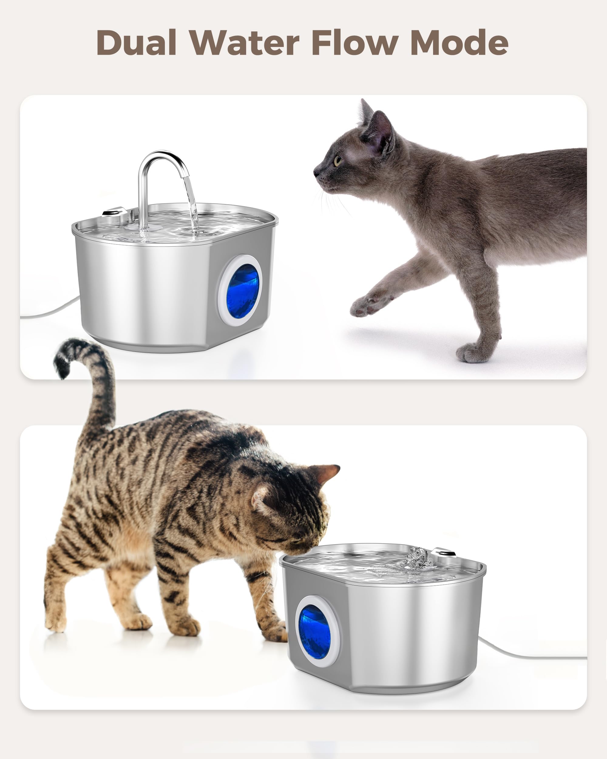 Neareal cat water fountain 74oz capacity for longer intervals.