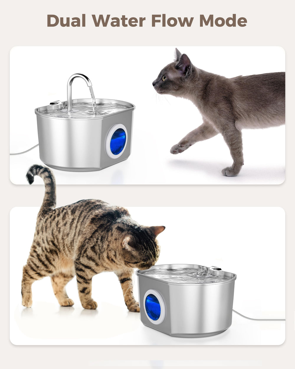Neareal cat water fountain 74oz capacity for longer intervals.