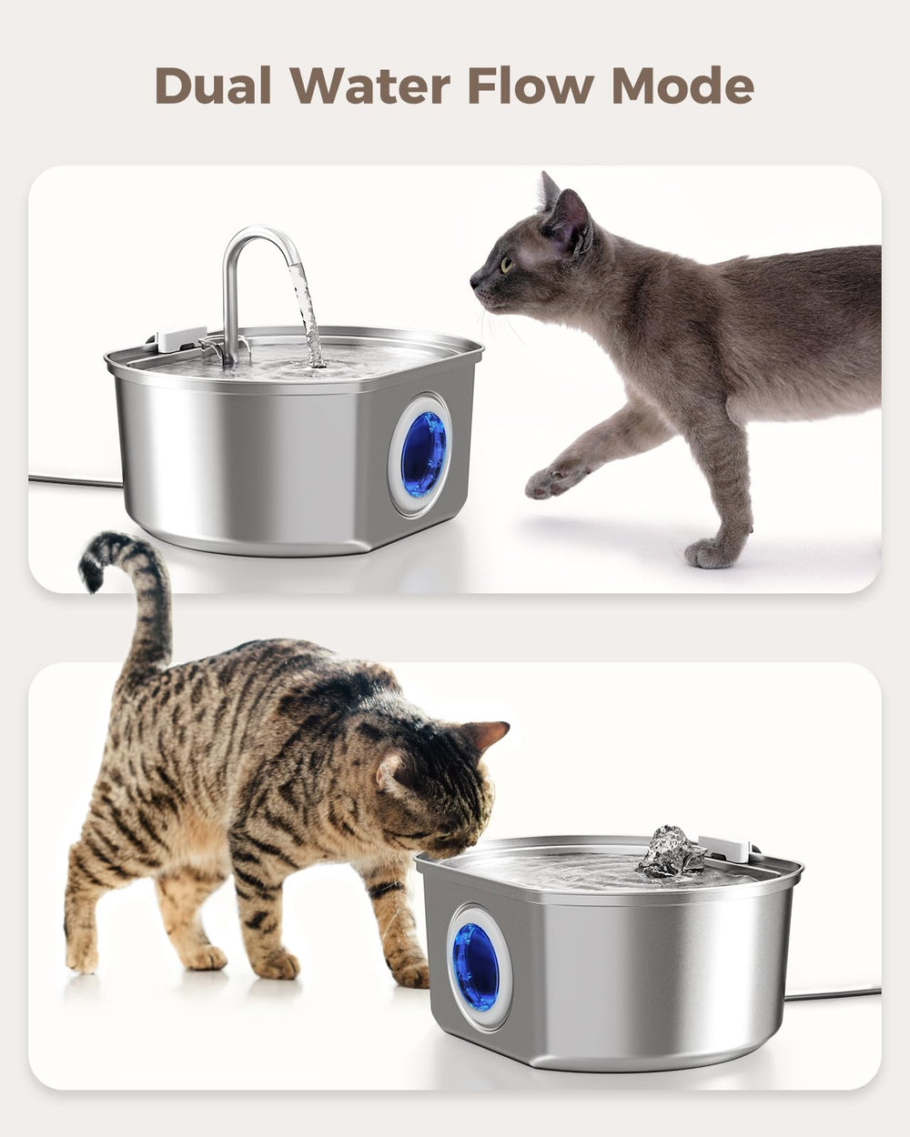 Neareal Cat Water Fountain flowing water design entices pets to drink more.