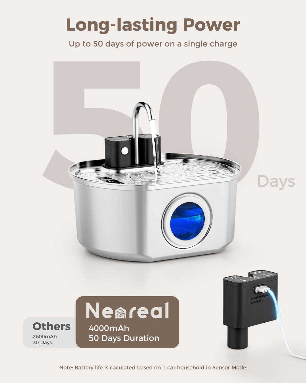 Neareal Cat Water Fountain stainless steel design simplifies cleaning after use