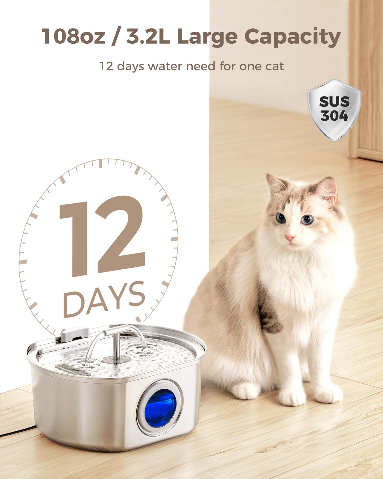Neareal dual-stream cat fountain mimics running water to encourage drinking.