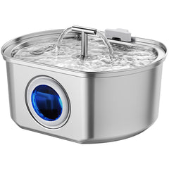 Neareal cat water fountain stainless steel with water level window for easy monitoring.