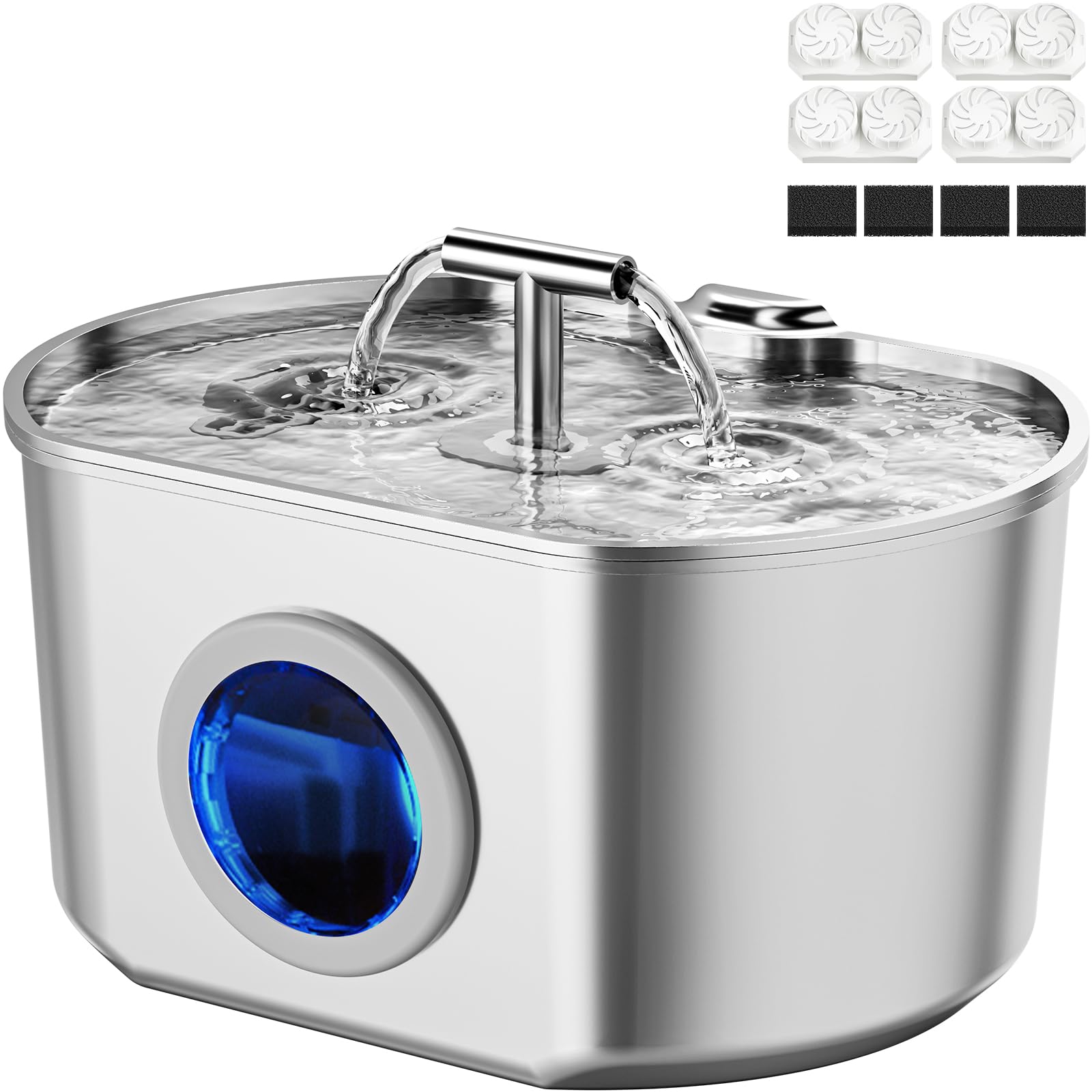 Neareal cat water fountain with steel water level window for easy hydration monitoring.