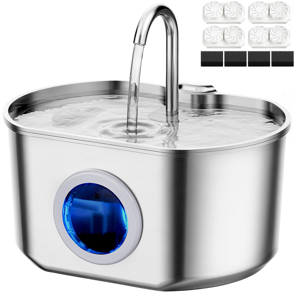 Neareal cat water fountain top view shows stainless steel durability for clean drinking.