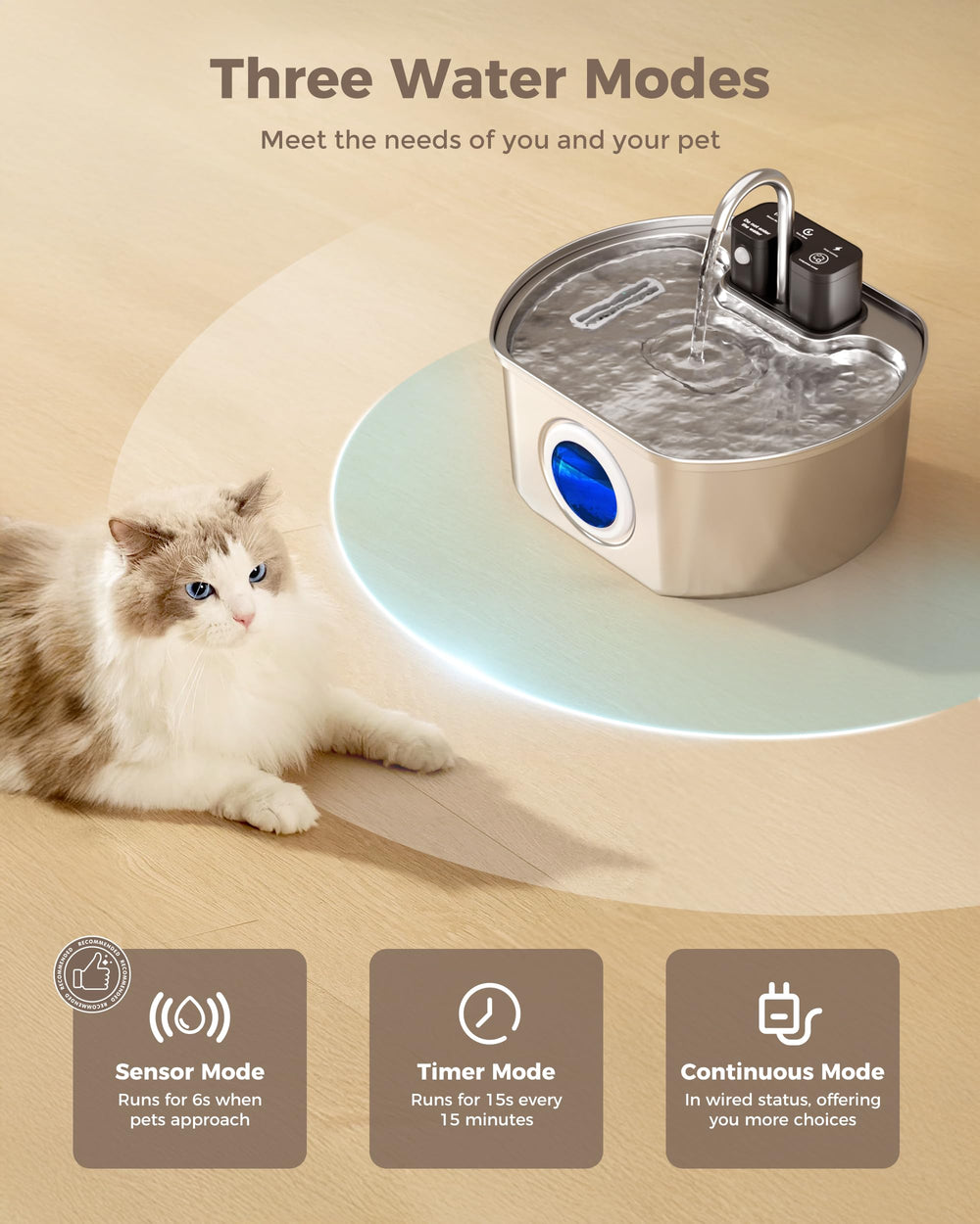 Neareal Cat Water Fountain water level window enables quick refills