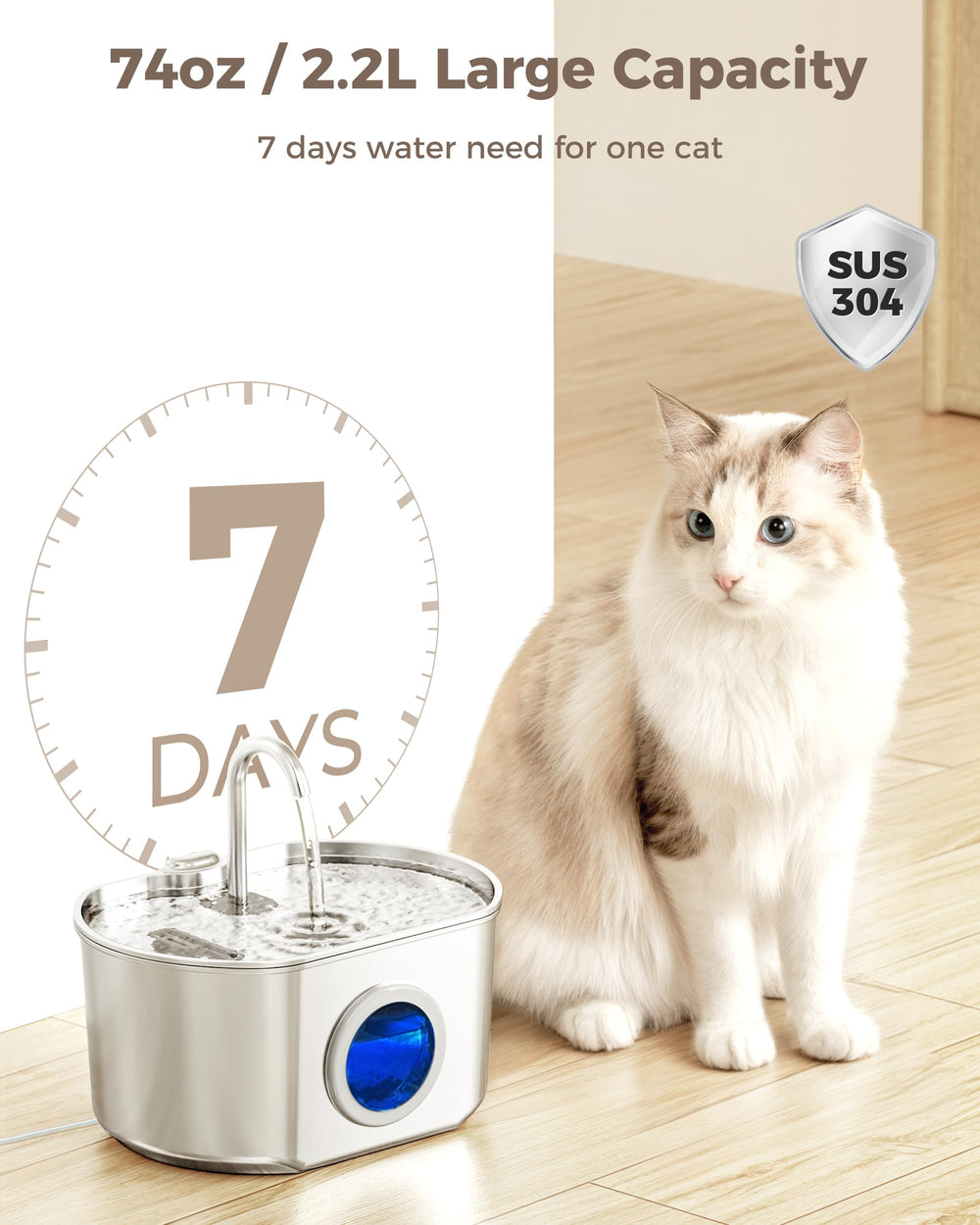 Neareal cat water fountain water level window for easy monitoring.