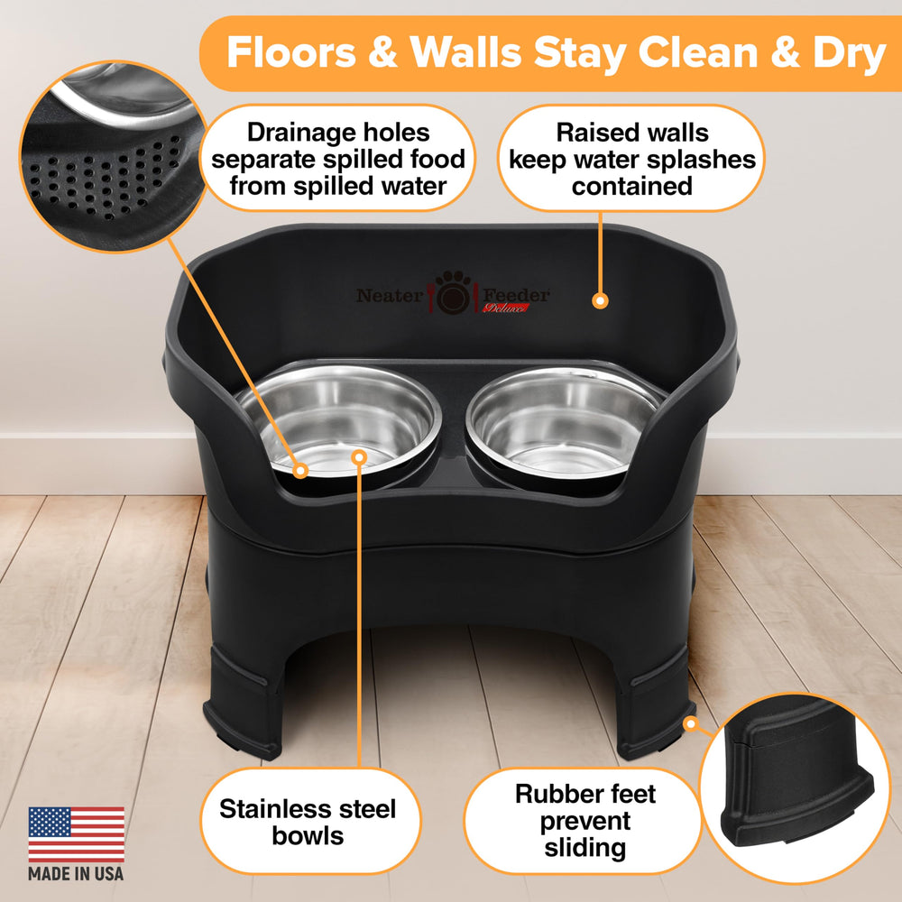 Neater Feeder Deluxe anti-slip feet prevent sliding during meals and spills.