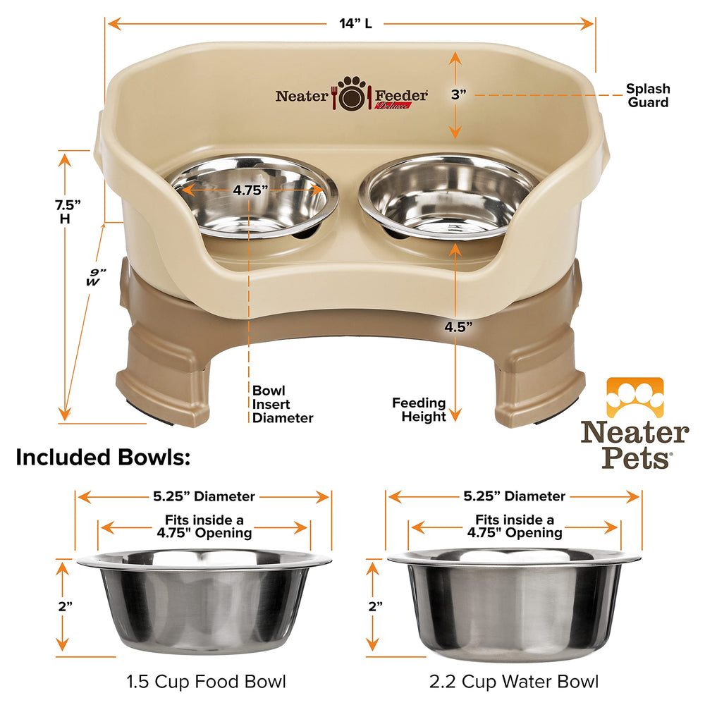 Neater Feeder Deluxe beige color enhances kitchen or entryway aesthetics.