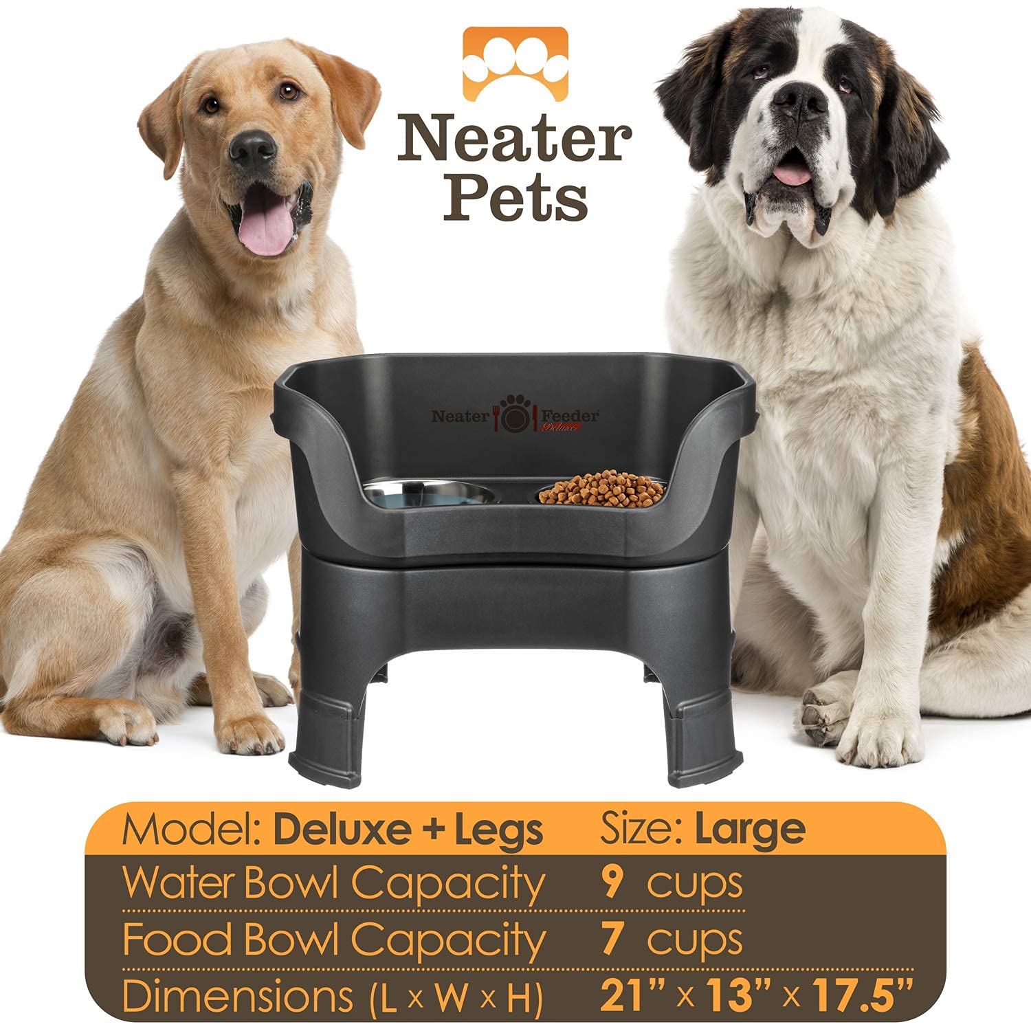 Neater Feeder Deluxe two bowls in dishwasher-safe stainless steel for easy cleaning.