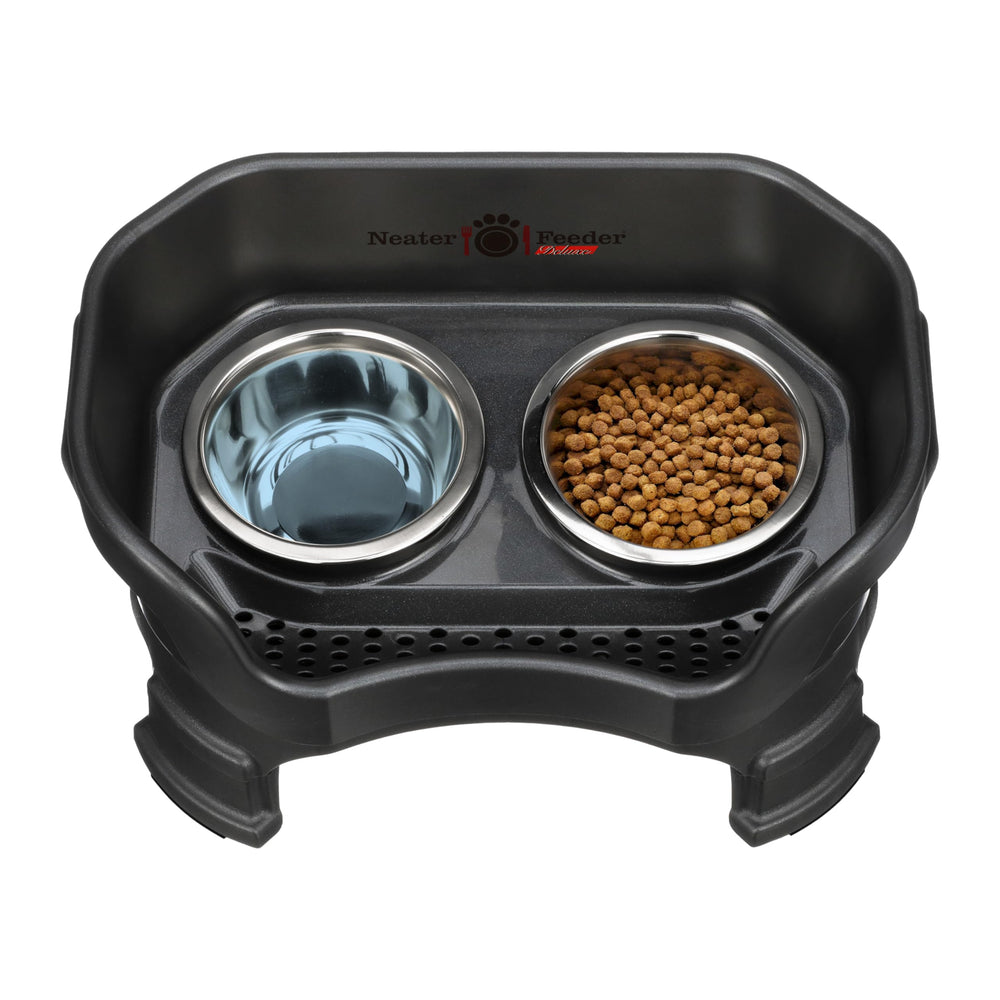 Neater Feeder Deluxe dishwasher-safe bowls and holder simplify cleanup after meals.