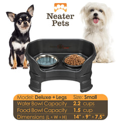 Neater Feeder Deluxe elevated small-dog bowls offer comfortable feeding posture.