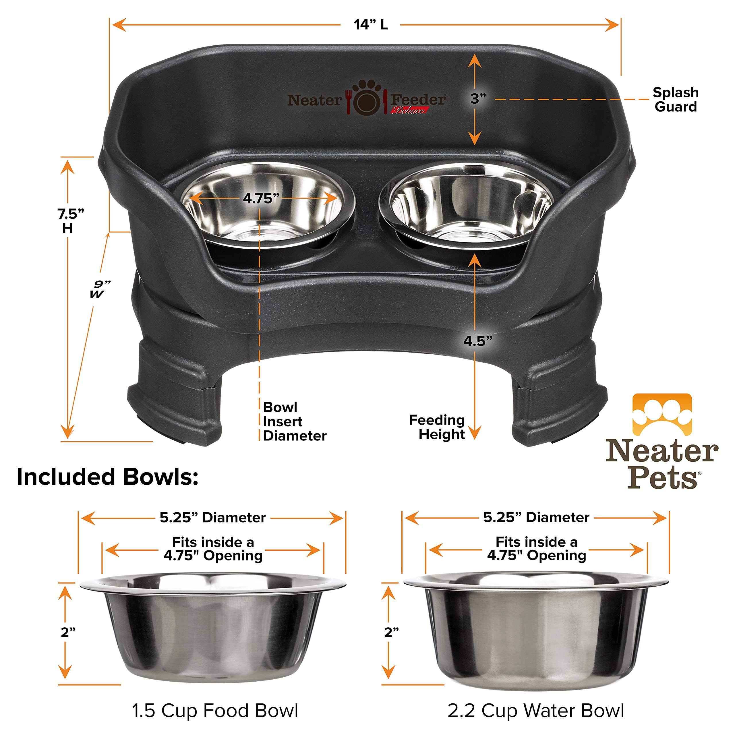 Neater Feeder Deluxe non-skid feet prevent sliding during meals.