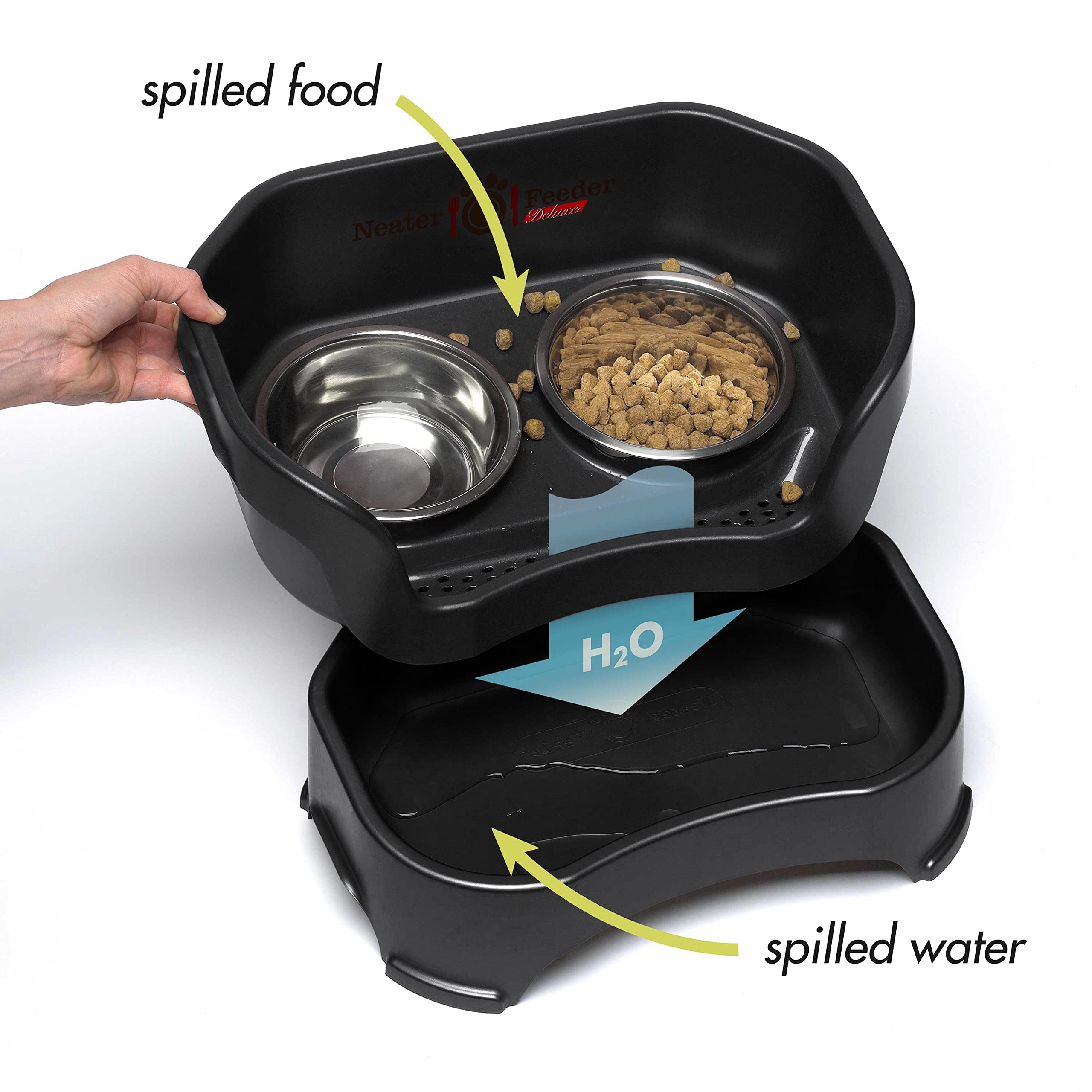 Neater Feeder Deluxe no-spill walls and splash-proof design for tidy spaces.