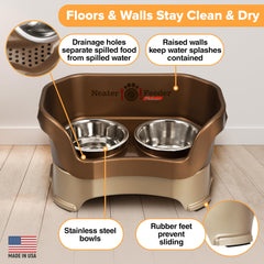 Neater Feeder Deluxe stainless steel bowls included for easy cleaning and durability