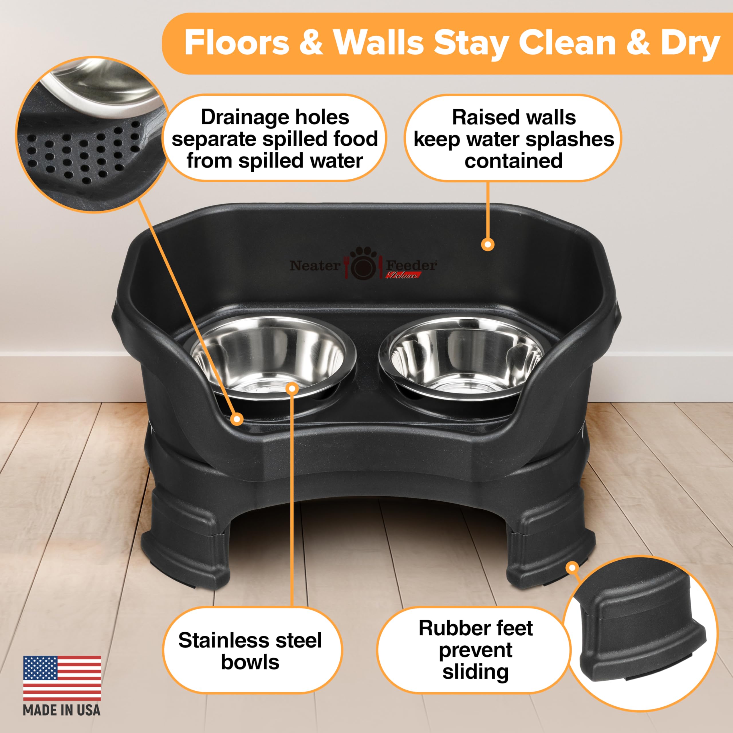 Neater Feeder Deluxe stainless steel bowls are easy to clean and durable.