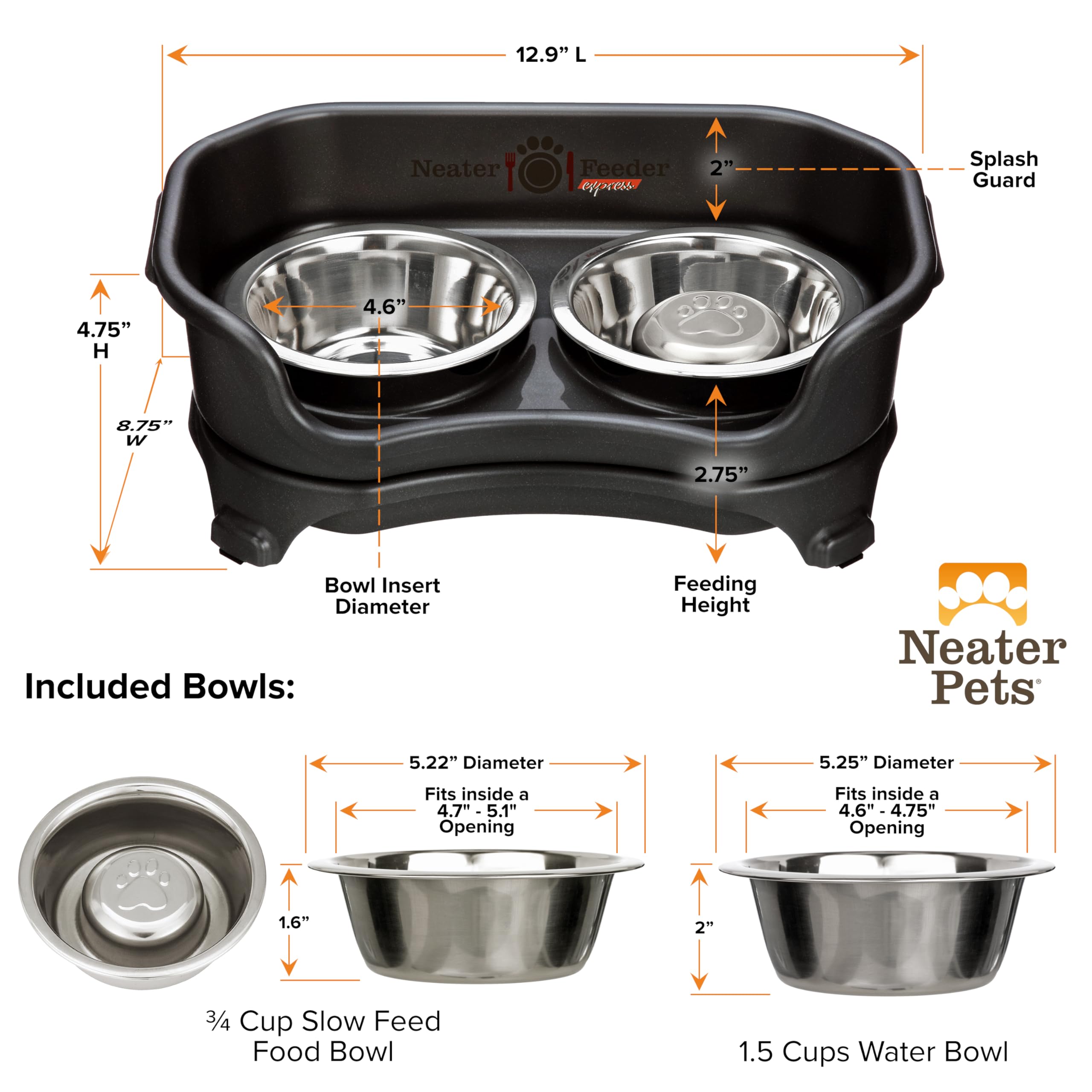 Neater Feeder Express black color stand with bowls for a modern kitchen look