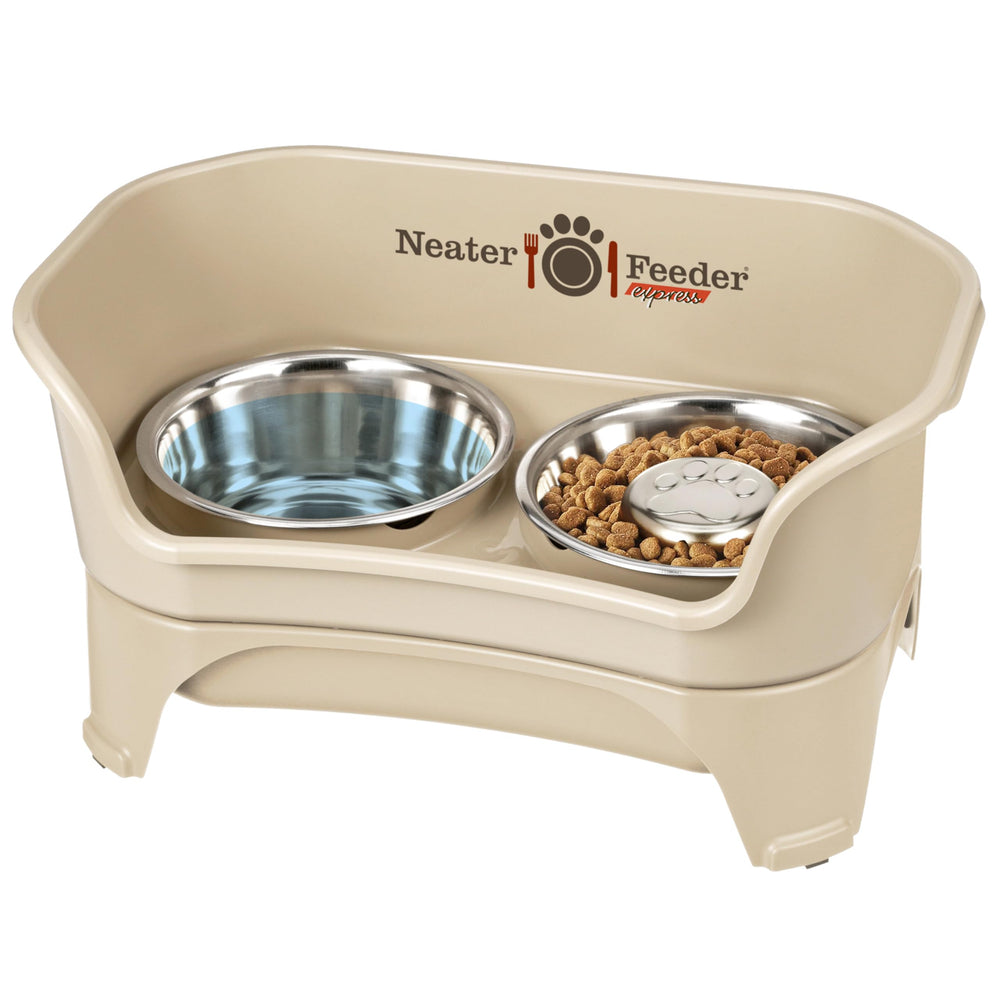 Neater Feeder Express bowl setup shows mess-proof design for dogs during meals.