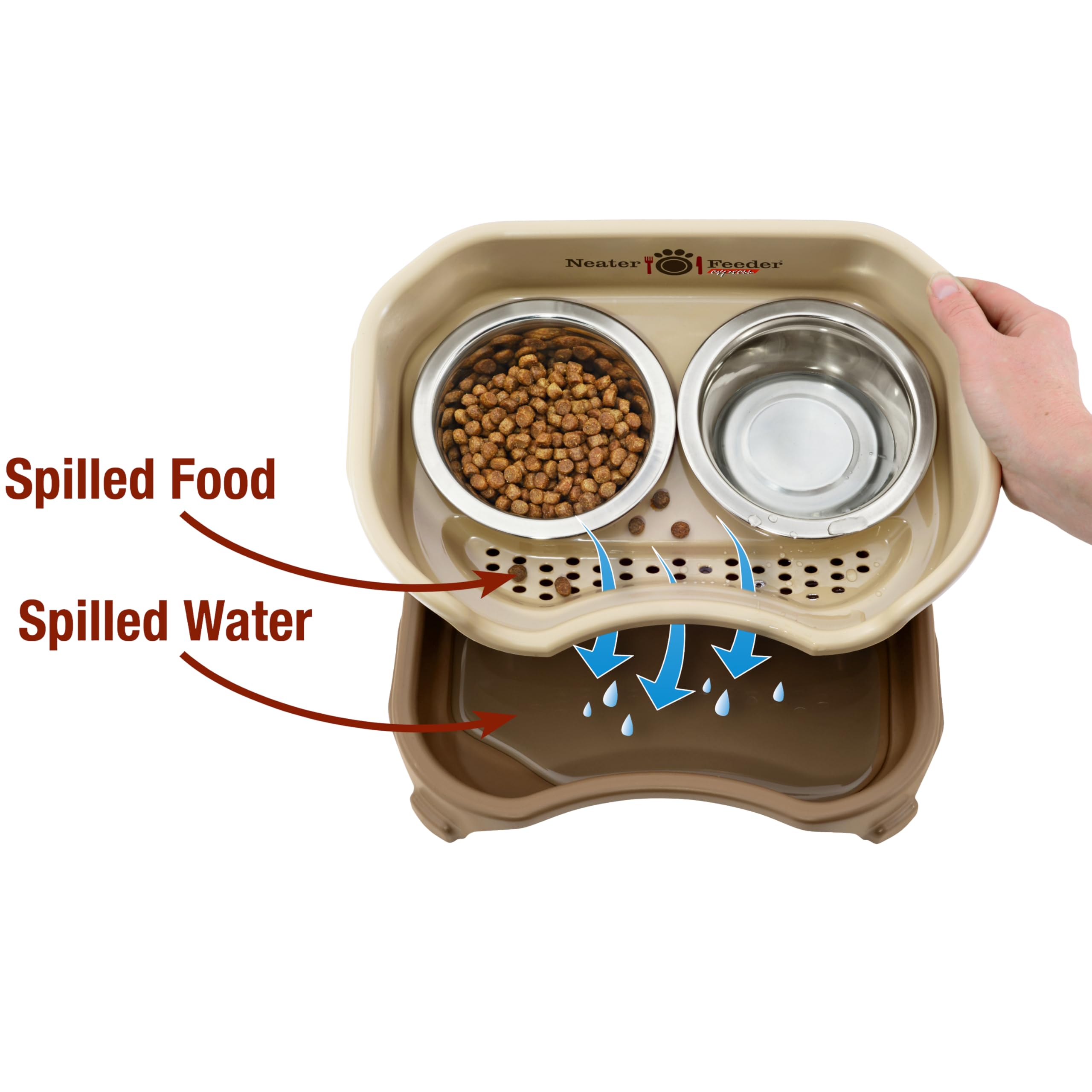 Neater Feeder Express catch basin actively collecting spills