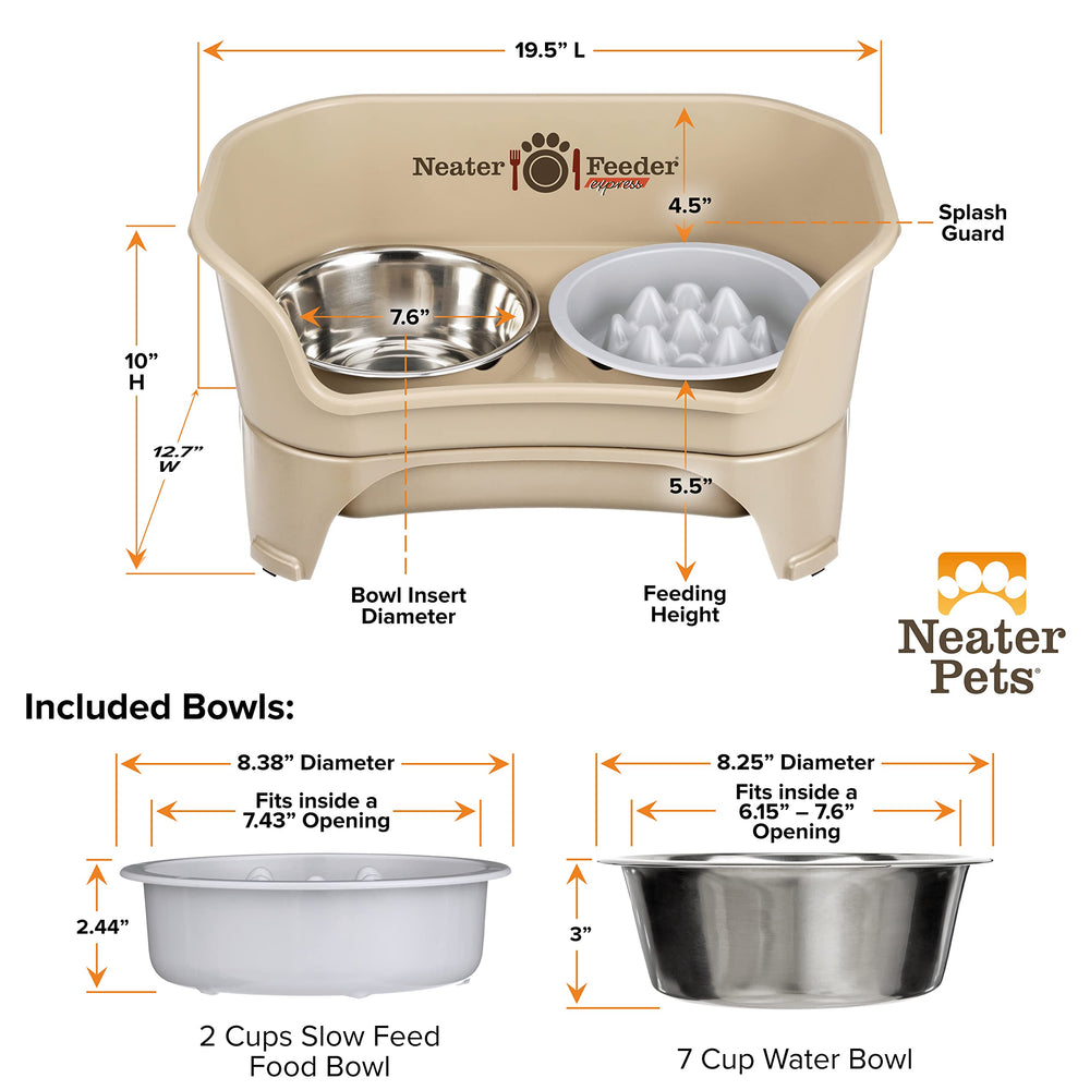 Neater Feeder Express dimensions-setup image shows a 19.5-by-12.7-inch footprint.