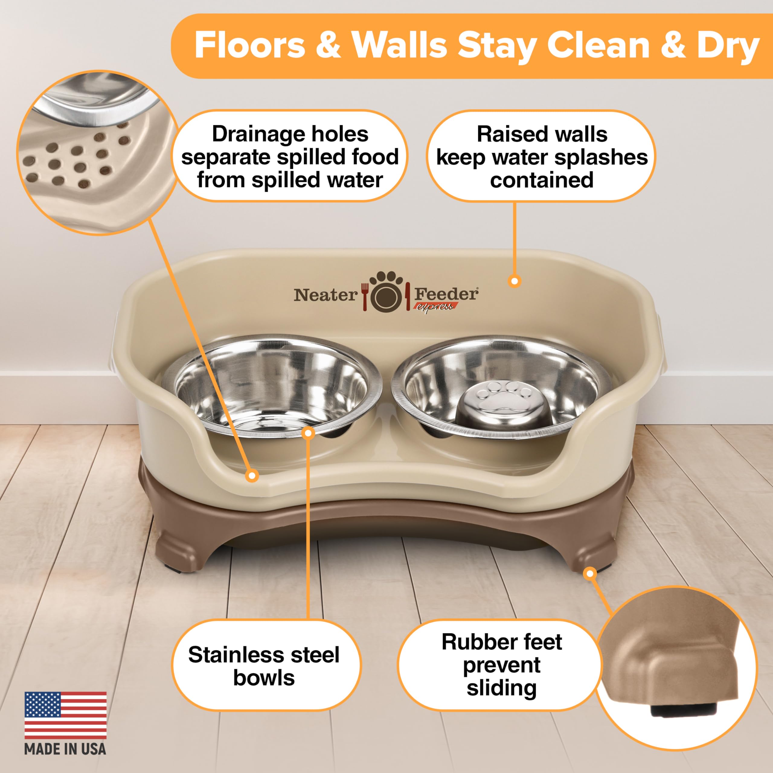 Neater Feeder Express parts are top-rack dishwasher safe for easy cleaning.