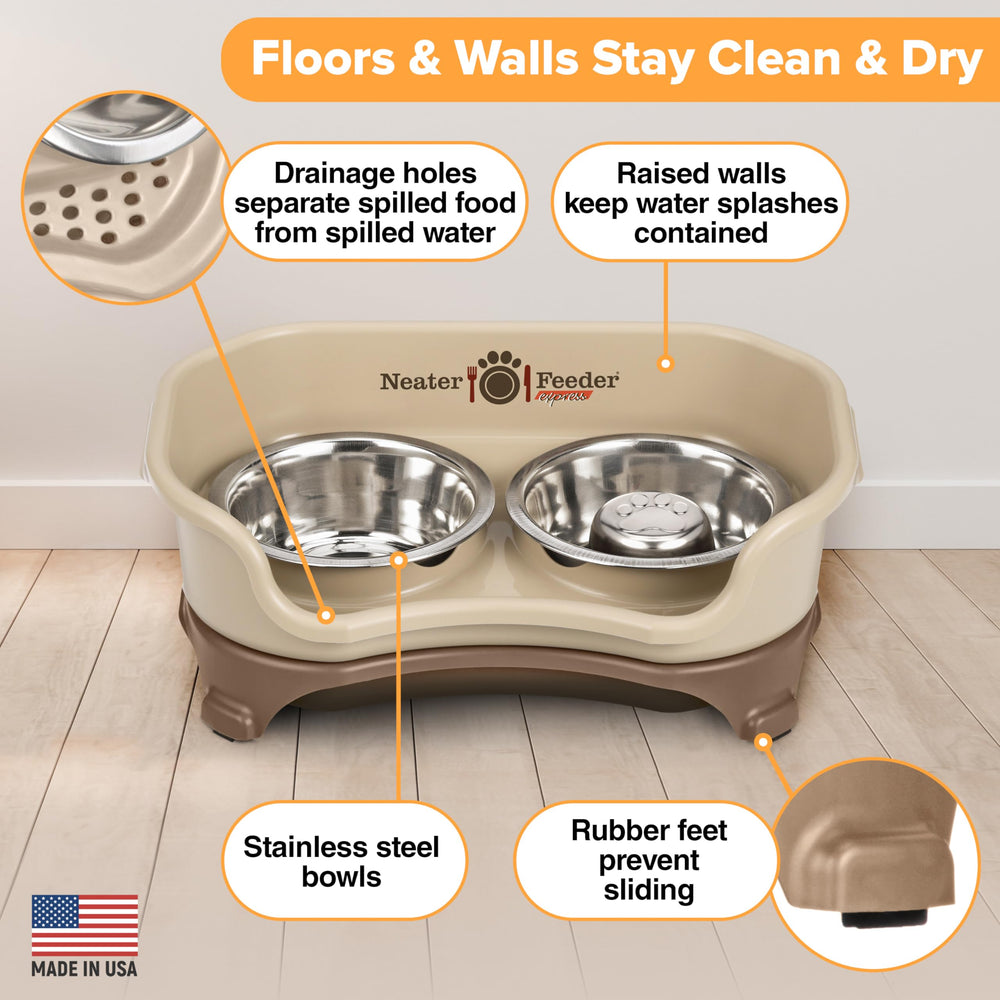 Neater Feeder Express parts are top-rack dishwasher safe for easy cleaning.
