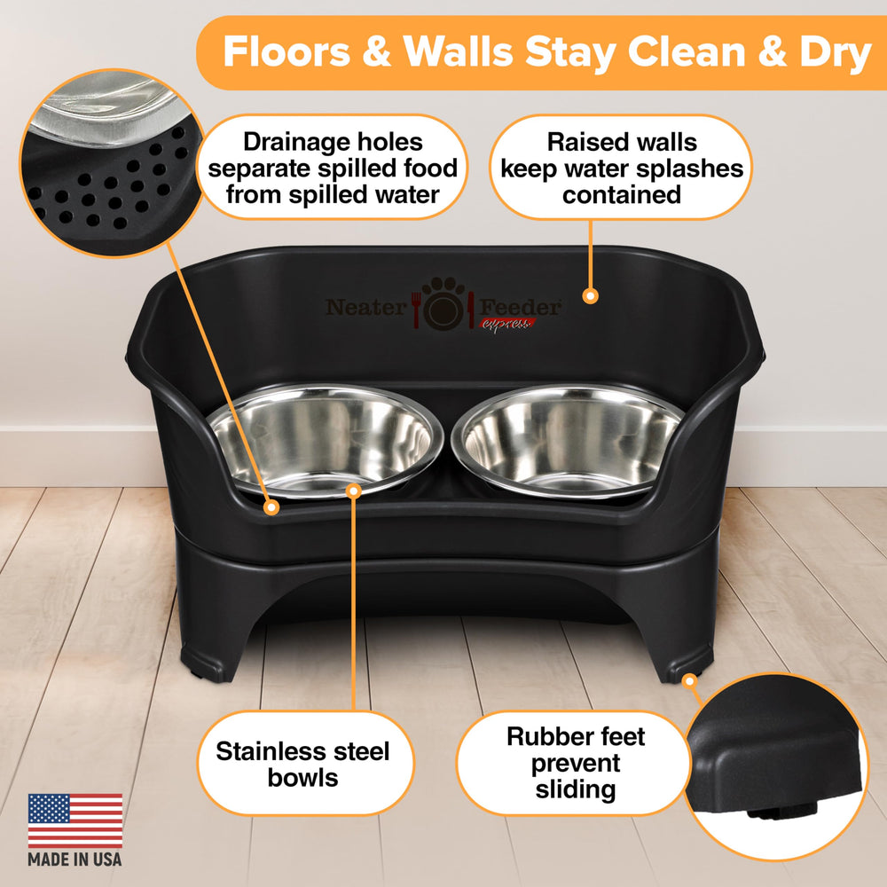 Neater Feeder Express drain catch basin captures spills away from floors.