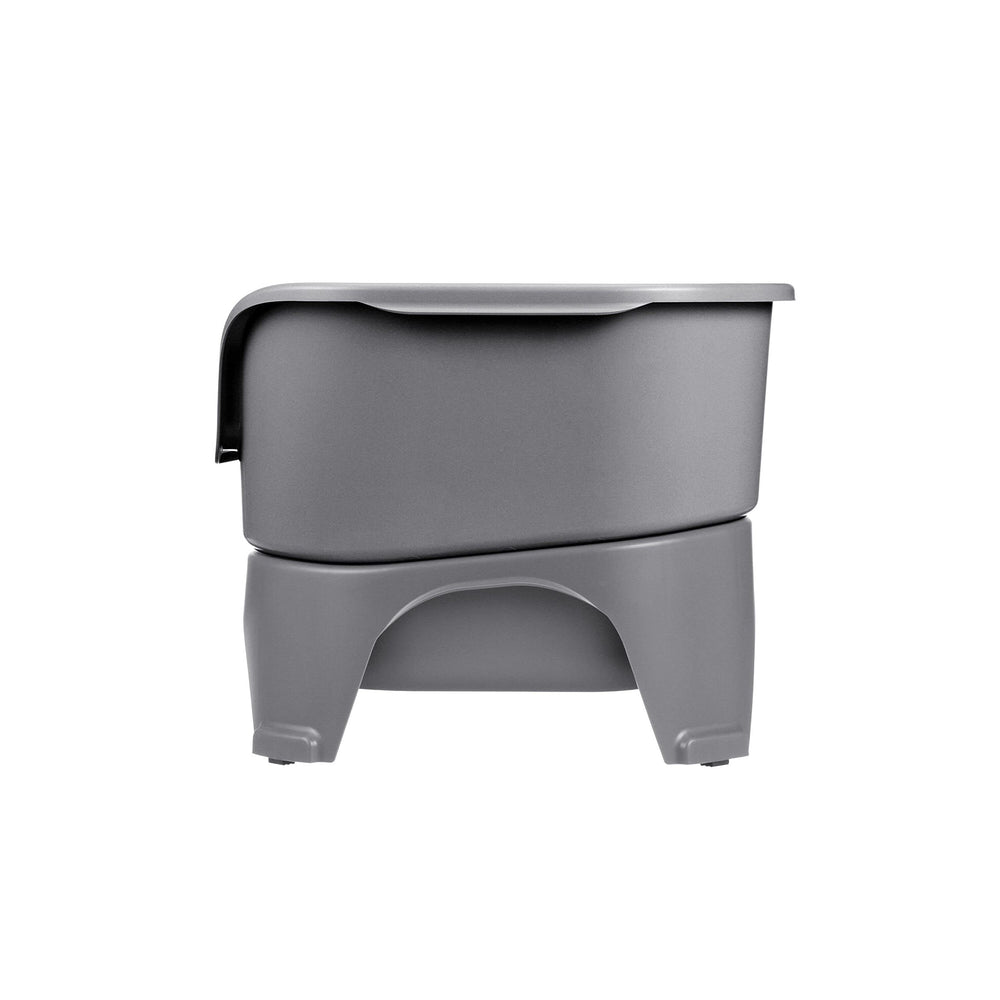 Neater Feeder Express grey model shown with elevated feeding and mess reduction.