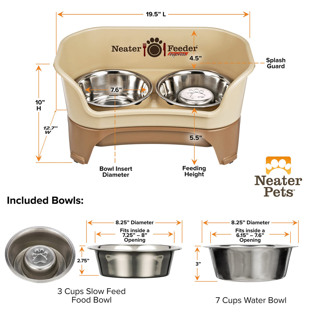 Neater Feeder Express in-use image shows a clean feeding area with no spills.