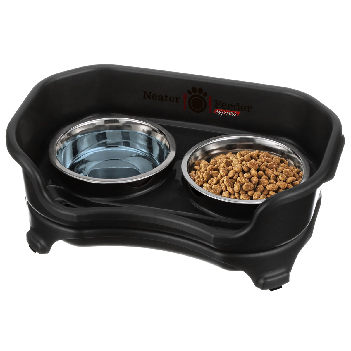 Neater Feeder Express mess-proof station with top spill containment keeps floors clean during meals.