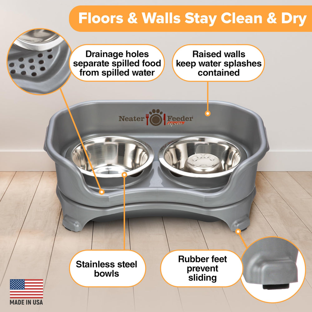 Neater Feeder Express non-skid feet prevent sliding on slippery floors