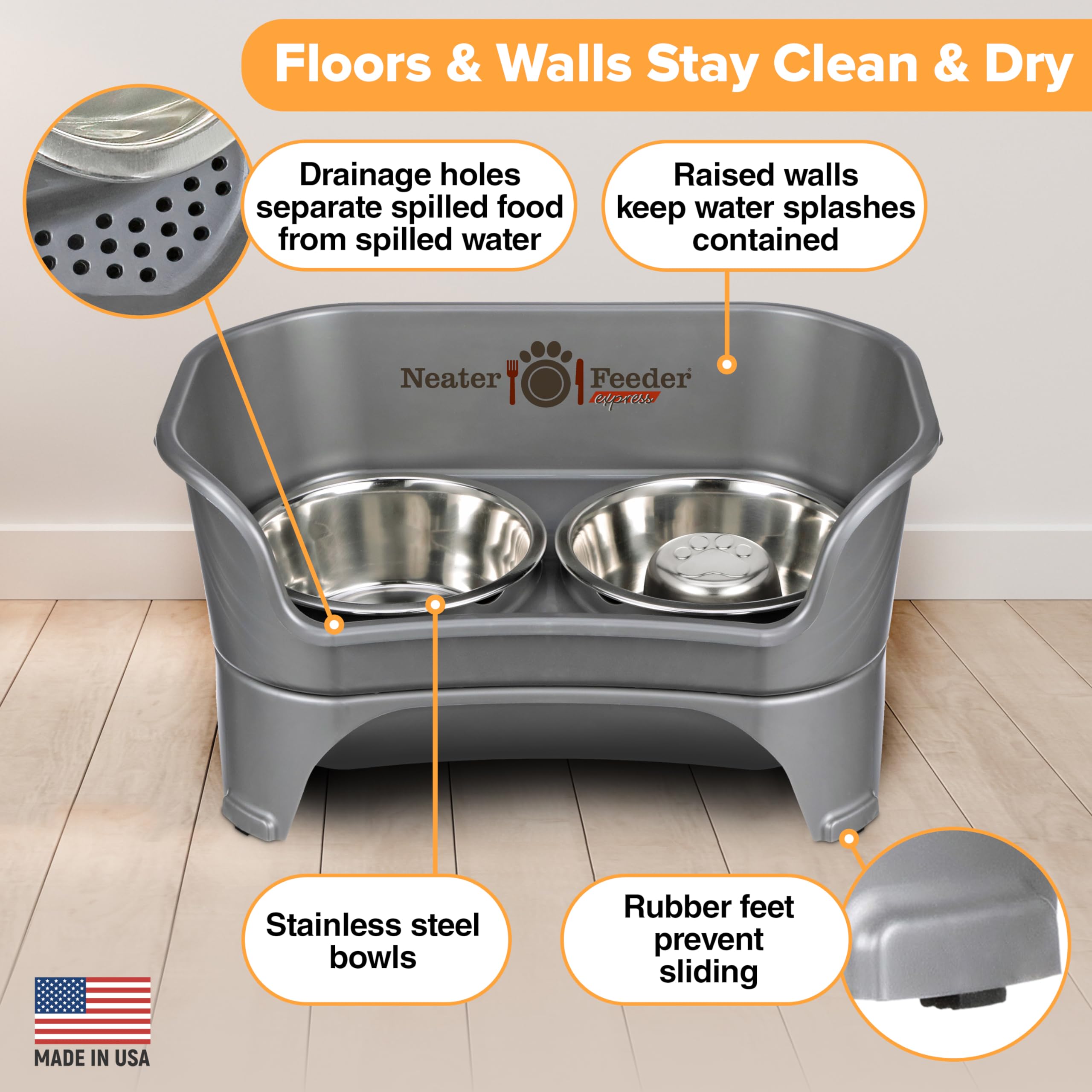 Neater Feeder Express non-slip feet stabilize the feeder during meals