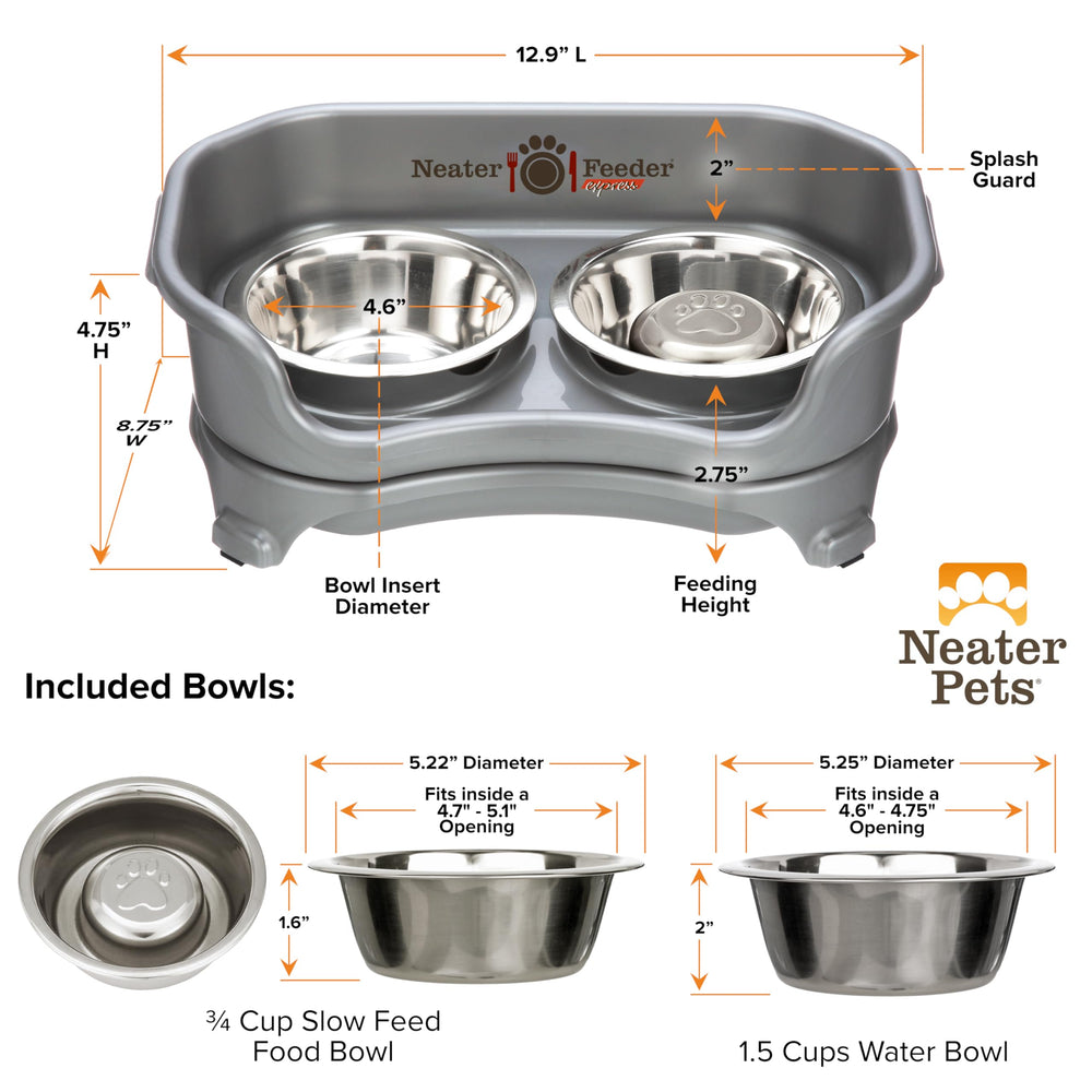Neater Feeder Express patented design provides a tidy feeding setup with drainage