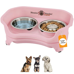 Neater Feeder Express pink stand shows the mess-proof design for small dogs
